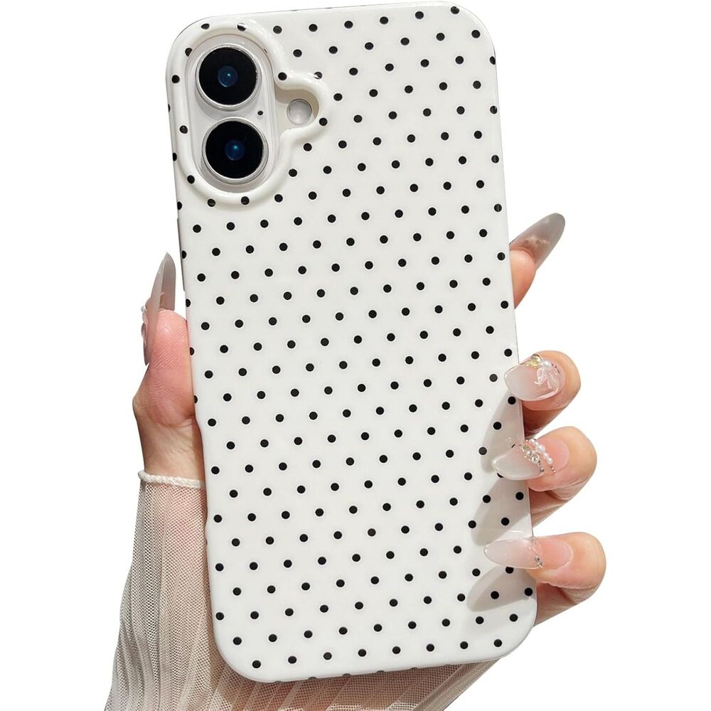 NWT Jmltech iPhone 16 Plus White & Black Polka Dot Silicone Phone Case